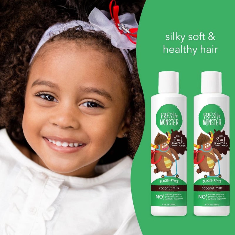 Fresh Monster 2-in-1 Kids Shampoo & Conditioner, Toxin-Free, Hypoallergenic, Tear-free Shampoo & Conditioner for Kids, Coconut (2 Pack, 8.5oz/each) - Image 5