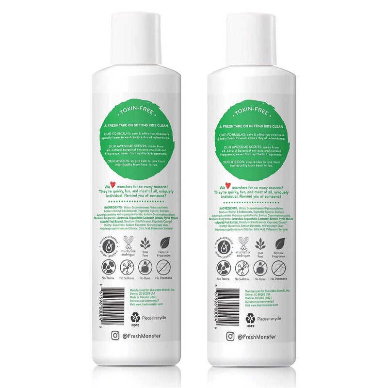 Fresh Monster 2-in-1 Kids Shampoo & Conditioner, Toxin-Free, Hypoallergenic, Tear-free Shampoo & Conditioner for Kids, Coconut (2 Pack, 8.5oz/each) - Image 2