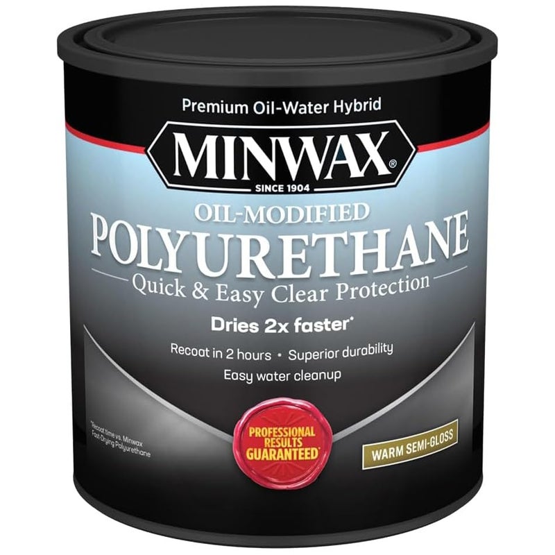 Minwax Water Based Oil-Modified Polyurethane, Warm Semi-Gloss, Clear, 1 Quart
