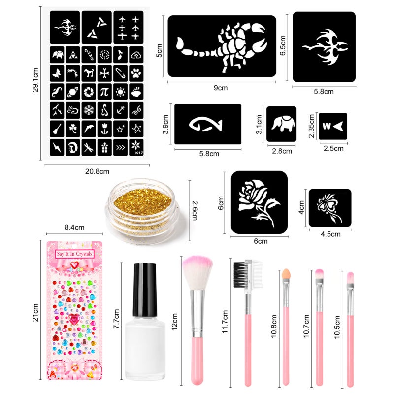 Glitter Tattoo Kit: 6 Boxes Fluorescent Glow In The Dark Cosmetic Grade Fine Powder, With 5 Sticky Removable Body Art Templates - Multi-use For Face Body Nail Hair Craft Projects For Party DIY Makeup - Image 4