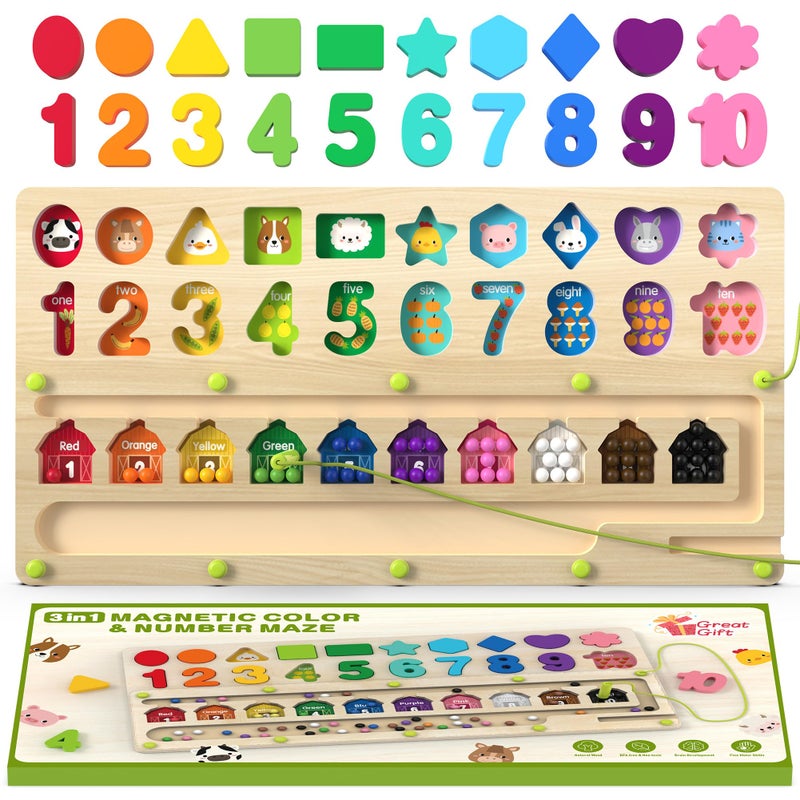 Airbition Montessori Toys 3 Year Old Magnetic Color and Number Maze Shape Sorting for Toddlers Learning Educational Counting Matching for Preschoolers - Image 2