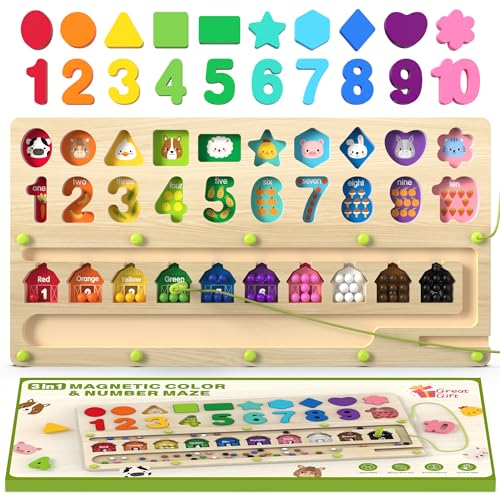 Airbition Montessori Toys 3 Year Old Magnetic Color and Number Maze Shape Sorting for Toddlers Learning Educational Counting Matching for Preschoolers - Image 1