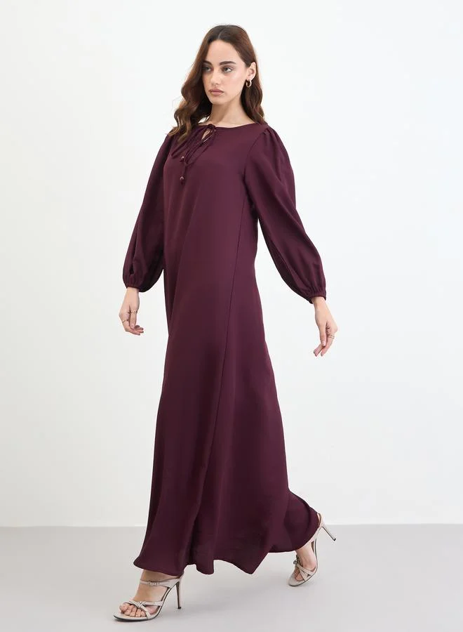 Amirah Women Burgundy Tie-Up Neck Jalabiya