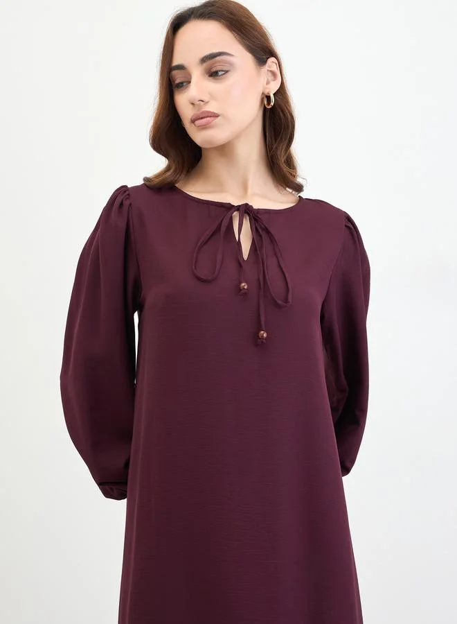 Amirah  Women Burgundy Tie-Up Neck Jalabiya for Women | Best Price UAE