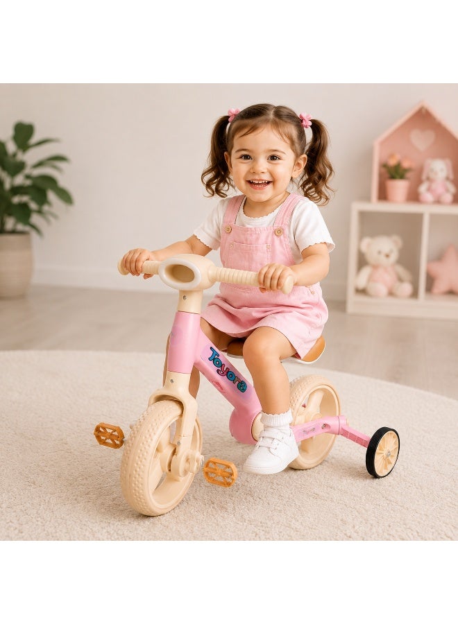 TOYORA 3-in-1 Kids Balance Bike, Lightweight Toddler Training Bicycle-Pink - Image 1
