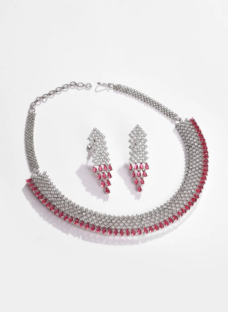 سوهي طقم قلادة وأقراط من الحجر المطلي بالفضة