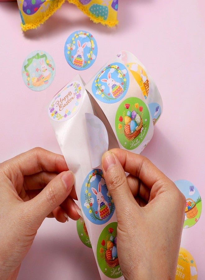 XIHIRCD 500 Pieces 3.8 cm Cute Easter Stickers, 8 Designs Colourful Stickers Bunny Egg Decals Round Self-Adhesive Paper Easter Label Envelope Seal Decorations for Artistic Party Holiday - Image 4