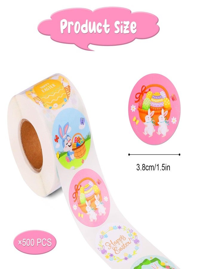 XIHIRCD 500 Pieces 3.8 cm Cute Easter Stickers, 8 Designs Colourful Stickers Bunny Egg Decals Round Self-Adhesive Paper Easter Label Envelope Seal Decorations for Artistic Party Holiday - Image 2