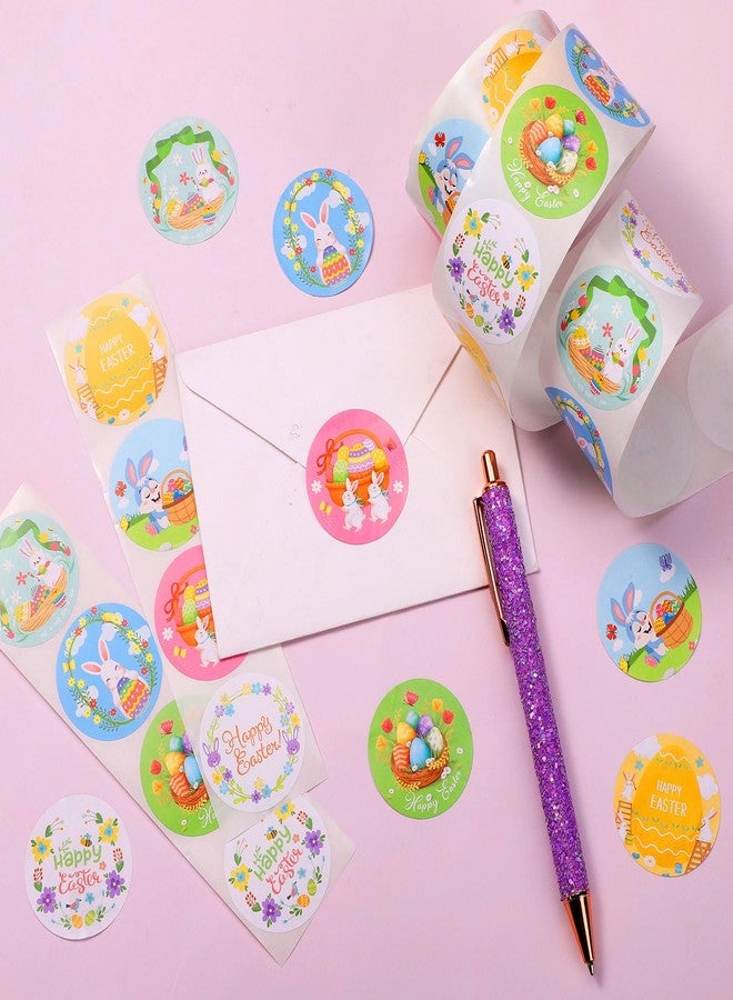 XIHIRCD 500 Pieces 3.8 cm Cute Easter Stickers, 8 Designs Colourful Stickers Bunny Egg Decals Round Self-Adhesive Paper Easter Label Envelope Seal Decorations for Artistic Party Holiday - Image 3