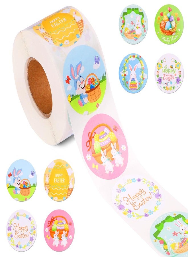 XIHIRCD 500 Pieces 3.8 cm Cute Easter Stickers, 8 Designs Colourful Stickers Bunny Egg Decals Round Self-Adhesive Paper Easter Label Envelope Seal Decorations for Artistic Party Holiday - Image 1