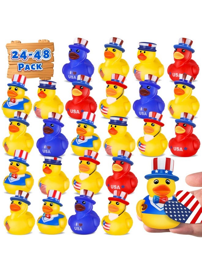 Ouryec 24 Pack Patriotic Rubber Ducks, 4th of July Rubber Ducks for Ducking Bulk, 4th of July Independence Day USA Memorial Day Party Favors, Baby Showers Bath Toys Gifts for Kids(24) - Image 1