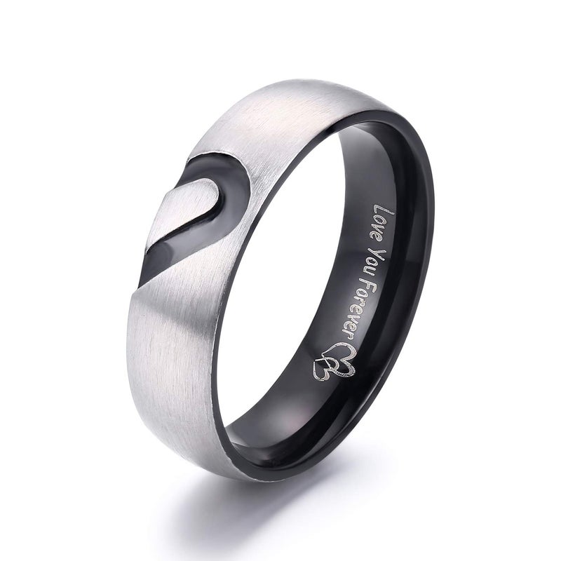 LAVUMO Matching Promise Rings for Couples Love You Forever Wedding Bands Sets for Him and Her Half Heart Rings Stainless Steel 6mm with Box Comfort Fit (Men 10 & Women 7) - Image 5