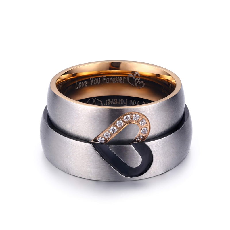 LAVUMO Matching Promise Rings for Couples Love You Forever Wedding Bands Sets for Him and Her Half Heart Rings Stainless Steel 6mm with Box Comfort Fit (Men 10 & Women 7) - Image 2
