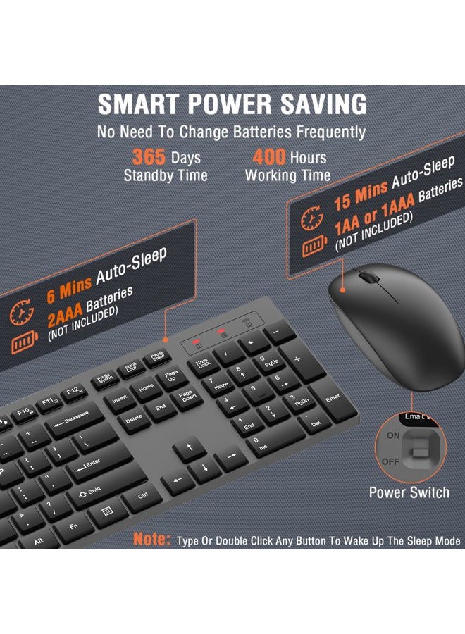 EDJO Wireless Keyboard and Mouse Combo, EDJO Silent Full Size Cordless USB Keyboard Mouse, 2.4GHz Lag-Free, Long Battery Life, for Computer, Laptop, PC, Chromebook, Windows (Grey, 1 Pack) - Image 4