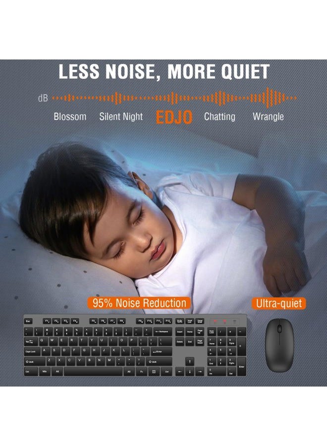 EDJO Wireless Keyboard and Mouse Combo, EDJO Silent Full Size Cordless USB Keyboard Mouse, 2.4GHz Lag-Free, Long Battery Life, for Computer, Laptop, PC, Chromebook, Windows (Grey, 1 Pack) - Image 2
