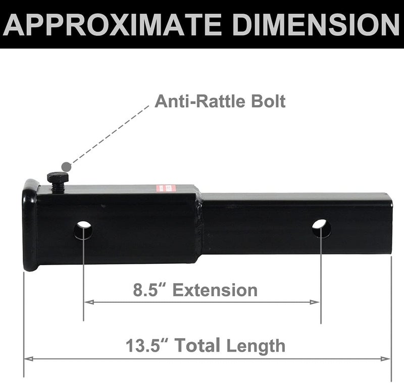 REYSUN 8-1/2 Inch Trailer Hitch Extender for 2 Inch Receiver, 3,500 lbs Capacity - Image 3
