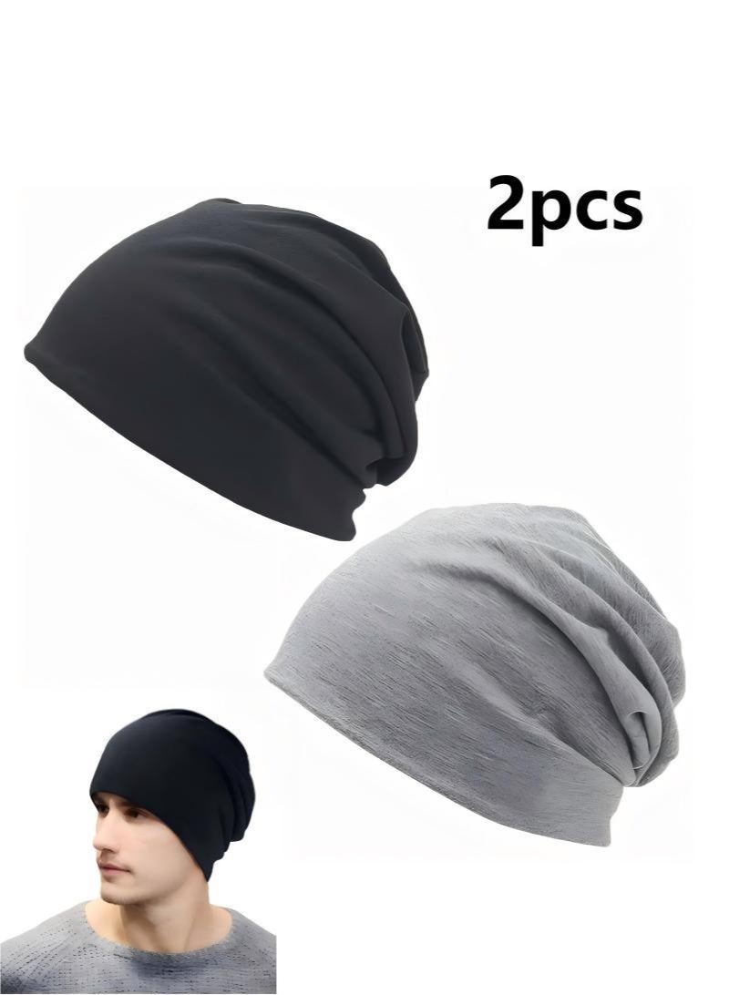 2 PCS Slouch Beanie Hat for Men Women Stretchy Skull Cap - Image 1