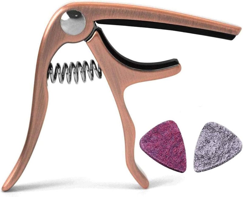 BestSounds UKULELE CAPO - 4 String for Soprano, Concert, Tenor Ukulele Zinc Alloy Professional Capo Heavyweight Feeling with 2pack Ukulele Felt Picks (Bronze) - Image 1