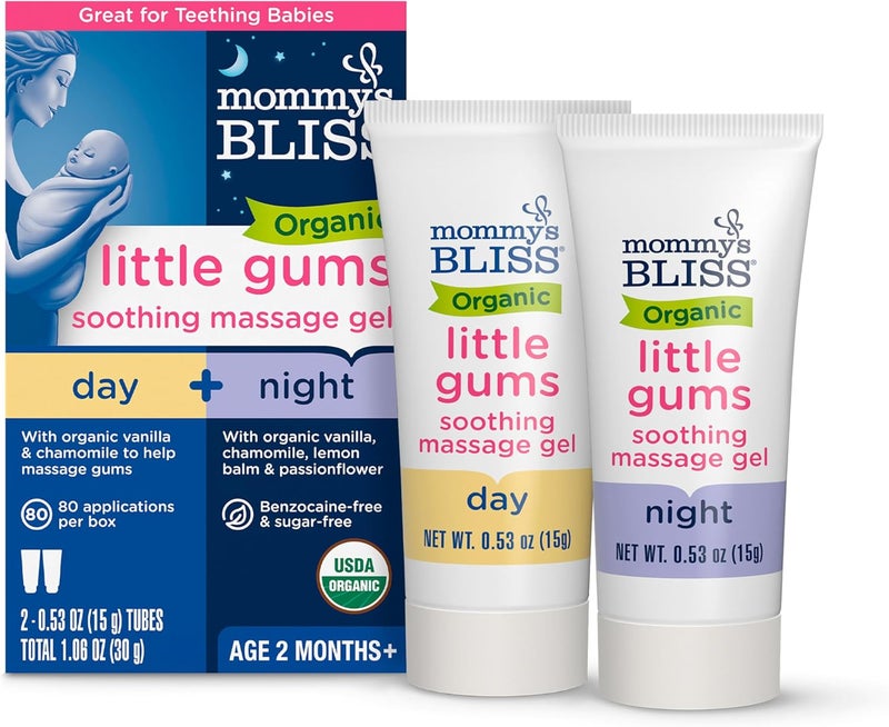 mommys BLISS جل تدليك موميز بليس العضوي لثة الأطفال - مجموعة نهارية وليلية رائعة للأطفال في مرحلة التسنين بعمر 2 شهر خالي من السكر بنكهة حلوة خفيفة 2 053 أونصة عبوات 1 - Image 1