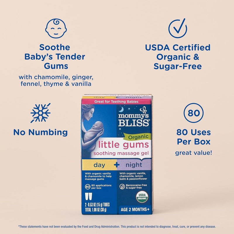 mommys BLISS جل تدليك موميز بليس العضوي لثة الأطفال - مجموعة نهارية وليلية رائعة للأطفال في مرحلة التسنين بعمر 2 شهر خالي من السكر بنكهة حلوة خفيفة 2 053 أونصة عبوات 1 - Image 3