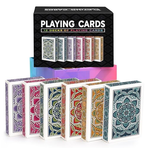 Metsyth Playing Cards 12 PackDecks of CardsPoker Cards Set Standard Playing Cards Bulk with 6 Bright ColorsCard Games for Adults SeniorsSuitable for Family Game NightCampingTravelParty Games - Image 1