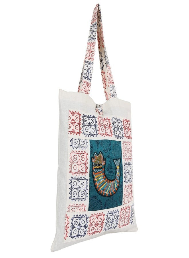 INDHA Multi color Fish Embroidered And Block Printed Multipurpose Tote Bag - Image 3