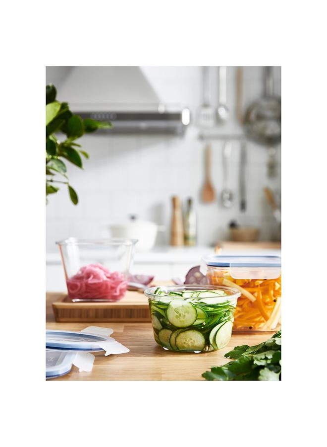 زبون علبة طعام مع غطاء، دائرية من الزجاج/البلاستيك، 600 مل - Image 2