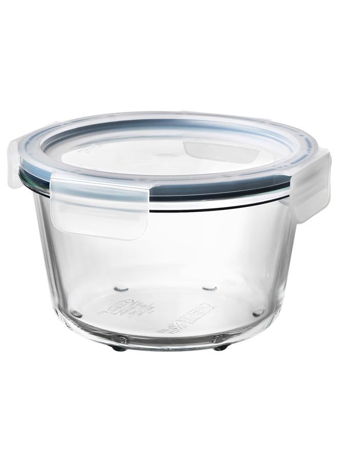 زبون علبة طعام مع غطاء، دائرية من الزجاج/البلاستيك، 600 مل - Image 1