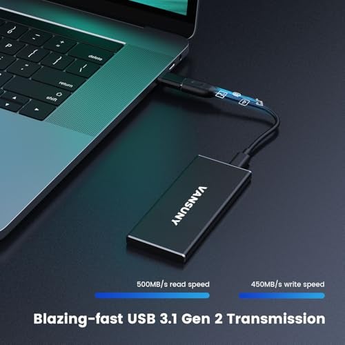 Vansuny 1TB Portable External SSD, USB 3.1 Gen2 500MB/s High-Speed Data Transfer, Metal USB C Mini Portable External Solid State Drive for PC, Laptop, Phones and More - Image 2
