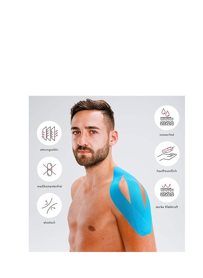 Kintex Kinesiology Tape Classic 5 cm x 5 m, Physio Tape, Therapy Tape, Elastic, Waterproof, Skin-Friendly - Blue