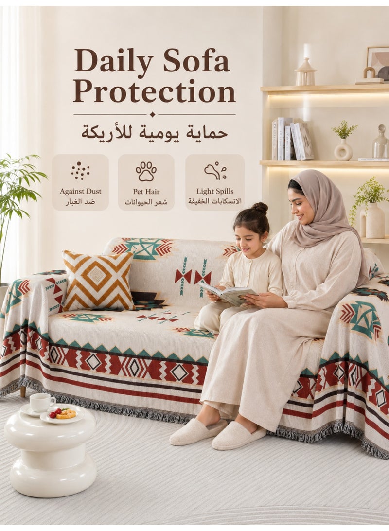 آه آه بطانية أزتيكية كبيرة مزودة بشراشيب، مقاس 130 × 180 سم، بطانية منسوجة على الطراز البوهيمي فائقة السماكة، مناسبة للأرائك ذات المقعد الواحد والكراسي بذراعين، بطانية قابلة للقلب مصنوعة من مزيج قطني عالي الكثافة، مناسبة للأرائك القابلة للتحويل إلى سرير - Image 3