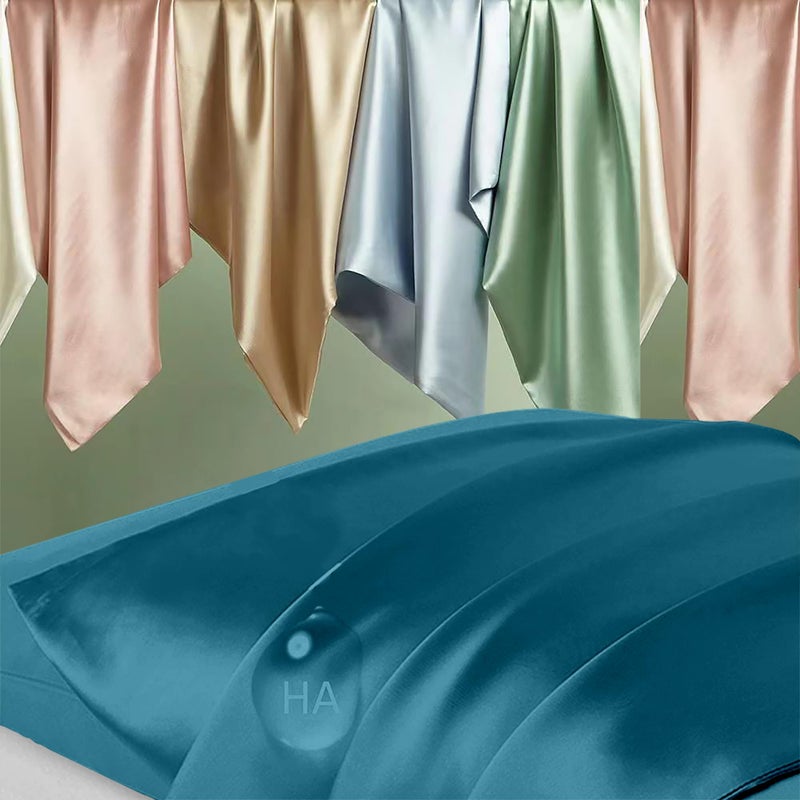 DKBslik Silk Pillowcase 2 Pack  Mulberry Silk Pillow Cases Queen Size Set of 2  Anti Acne Silk Pillowcase for Hair and Skin  Natural Silk Satin Pillowcases Gifts for Women Men 2 Pack with Zipper  Teal - Image 2