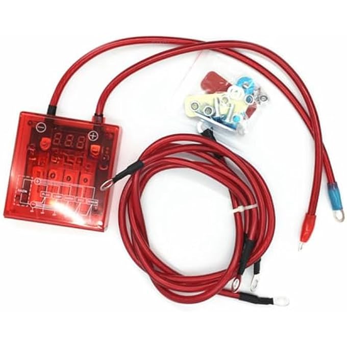 Car Voltage Stabilizer Universal Fuel Saver Voltage Stabilizer Regulator Kit With 3 Earth Ground Cables For Car Truckcar Vehicle Voltage Regulator Rectifier Size  Red - Image 1