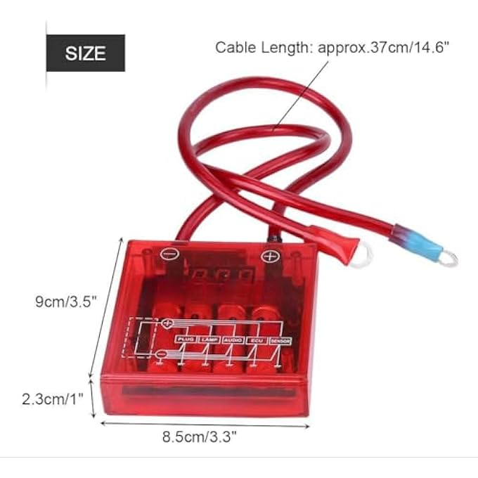 Car Voltage Stabilizer Universal Fuel Saver Voltage Stabilizer Regulator Kit With 3 Earth Ground Cables For Car Truckcar Vehicle Voltage Regulator Rectifier Size  Red - Image 3