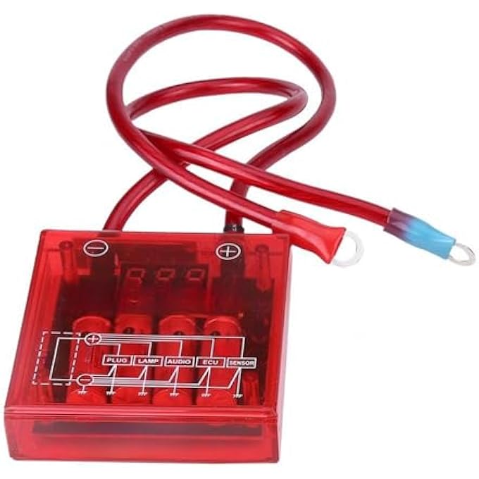 Car Voltage Stabilizer Universal Fuel Saver Voltage Stabilizer Regulator Kit With 3 Earth Ground Cables For Car Truckcar Vehicle Voltage Regulator Rectifier Size  Red - Image 5