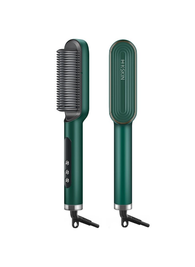 K.SKIN KSKIN Fast Heating Hair Straightener Brush - Digital Display Comb for Women with 9 Temp Settings, Anti Scald Ceramic Hair Straightener for Thick Hair, 30 Minutes Auto-Off,Green - Image 1