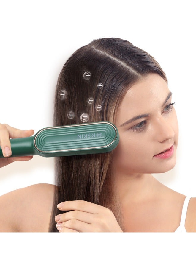 K.SKIN KSKIN Fast Heating Hair Straightener Brush - Digital Display Comb for Women with 9 Temp Settings, Anti Scald Ceramic Hair Straightener for Thick Hair, 30 Minutes Auto-Off,Green - Image 3