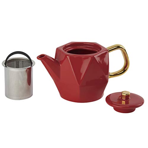 casaWare 24-Ounce Premium High-Fired Stoneware Hex Teapot with a Glossy Glaze, Removable Ultra-Fine Mesh Stainless - Image 2