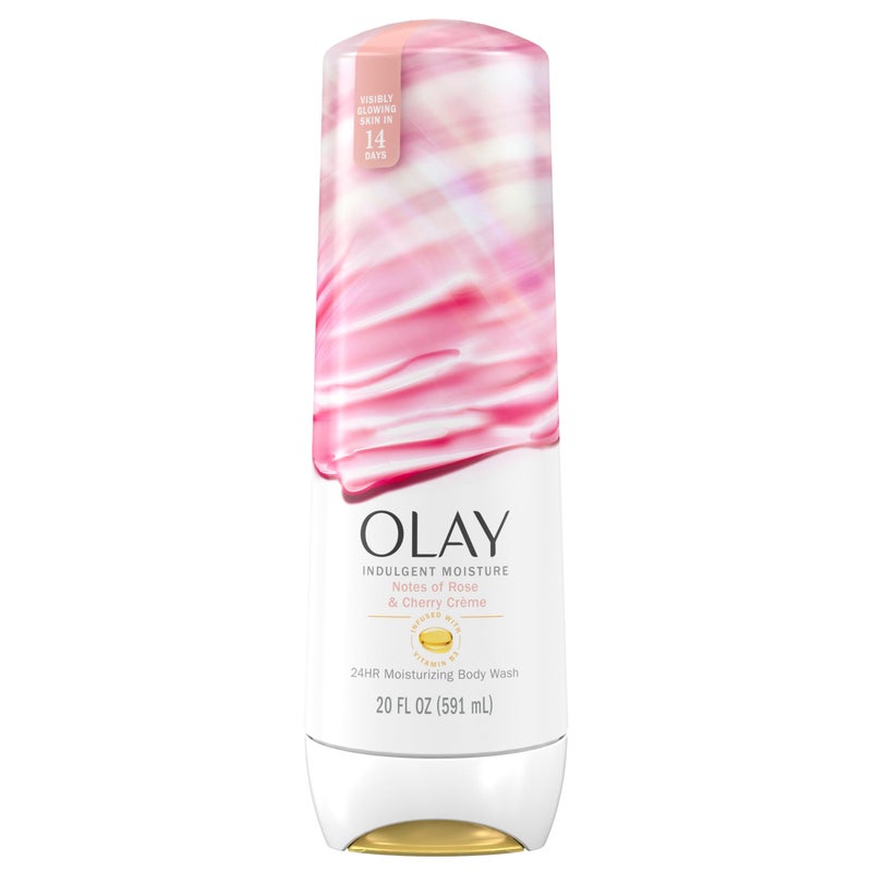 Olay Body Wash for Women, Indulgent Moisture, 24hr Moisturizing & Nourishing Formula, Infused with Vitamin B3 Complex, Luxurious Fragrances, Rose & Cherry Creme Scent, 20 fl oz - Image 1