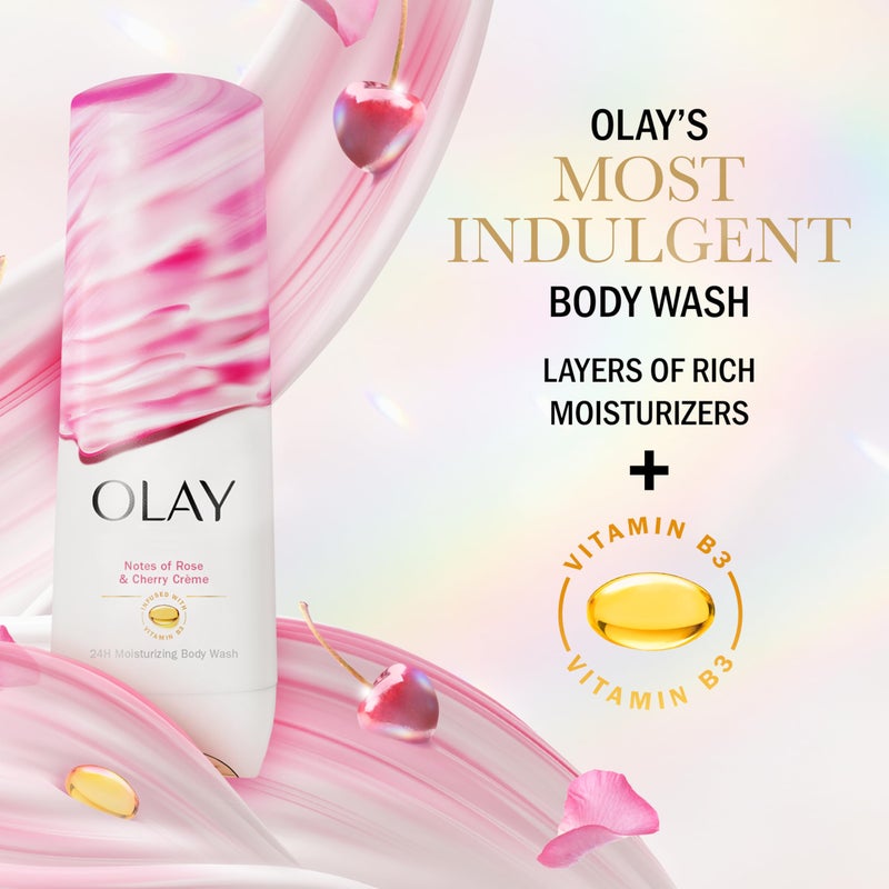 Olay Body Wash for Women, Indulgent Moisture, 24hr Moisturizing & Nourishing Formula, Infused with Vitamin B3 Complex, Luxurious Fragrances, Rose & Cherry Creme Scent, 20 fl oz - Image 4