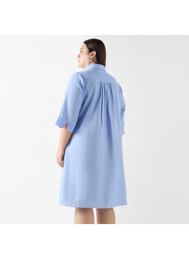 Ulla Popken Plus Size Ulla Popken Solid Shirt Dress with Pocket  - Image 3