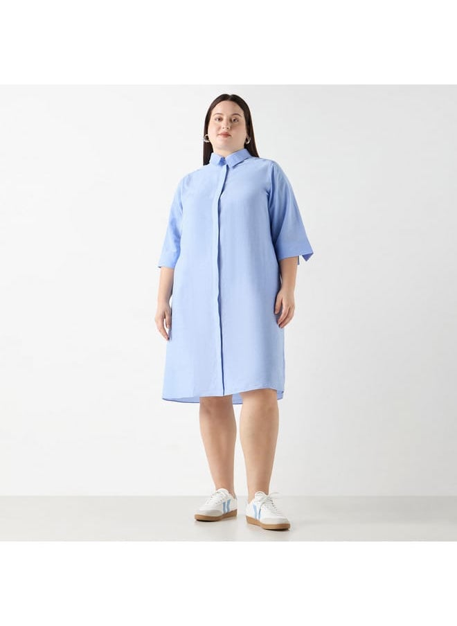 Ulla Popken Plus Size Ulla Popken Solid Shirt Dress with Pocket  - Image 2