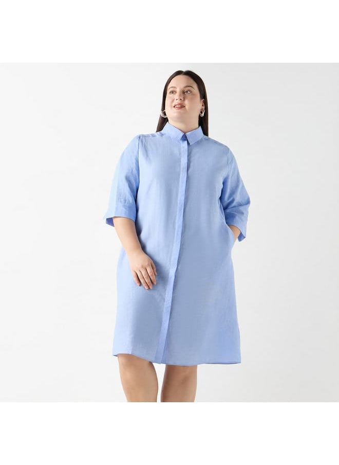 Ulla Popken Plus Size Ulla Popken Solid Shirt Dress with Pocket  - Image 1