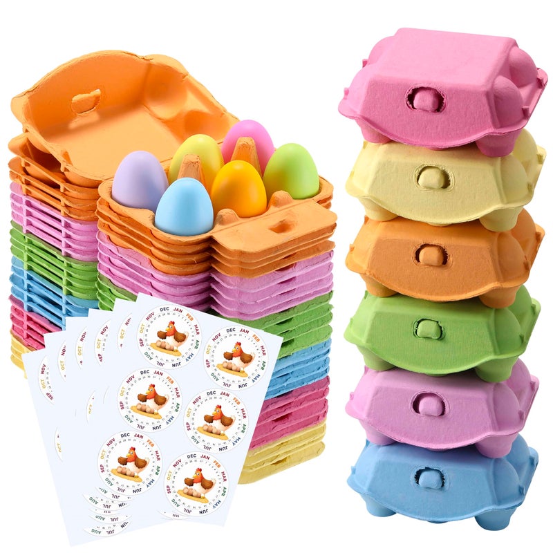 LayHyand Half Dozen Egg Cartons 24 Pack, Colorful Blank Natural Pulp Egg Holder 6 Count for Chicken Eggs Reusable, Easter Toy Color Storage Tray for Holds Up to Six 6 Egg Container Basket Cardboard Paper - Image 1