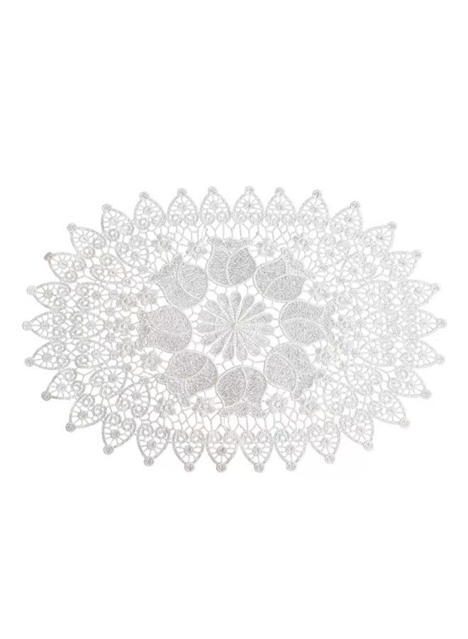 Retro Tulip Lace Placemats, Delicate Embroidered Vase Mat， Handmade Embroidered Table Mats, Elegant Dining Accessories, 17.7x11.4 Inch 1 pcs White - Image 5