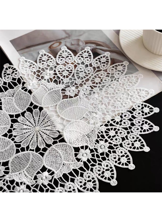 Retro Tulip Lace Placemats, Delicate Embroidered Vase Mat， Handmade Embroidered Table Mats, Elegant Dining Accessories, 17.7x11.4 Inch 1 pcs White - Image 1