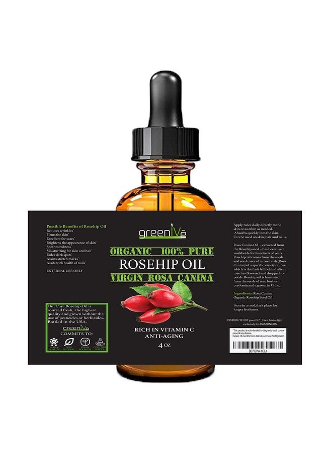 GreenIVe Rosehip Oil Rosa Canina 100% Pure Cold Pressed Virgin Oil Hair and Skin and DIY products (4oz dropper) - Image 3