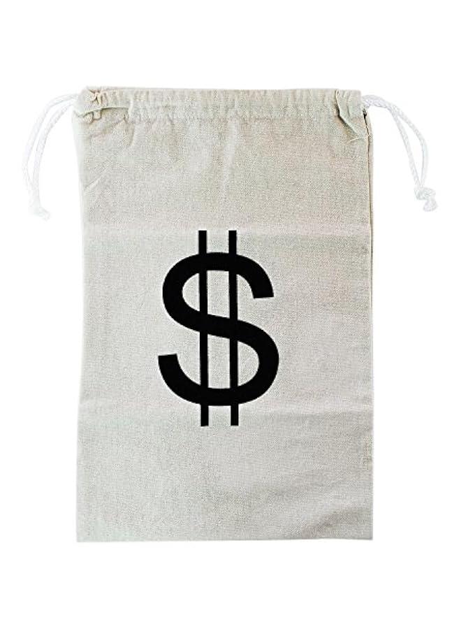 Large Canvas Natural Money Bag Pouch with Drawstring Closure and Dollar Sign Design for Toy Party Favors, Bank Robber Cowboy Pirate Theme, Carrying Case Sack - Image 2