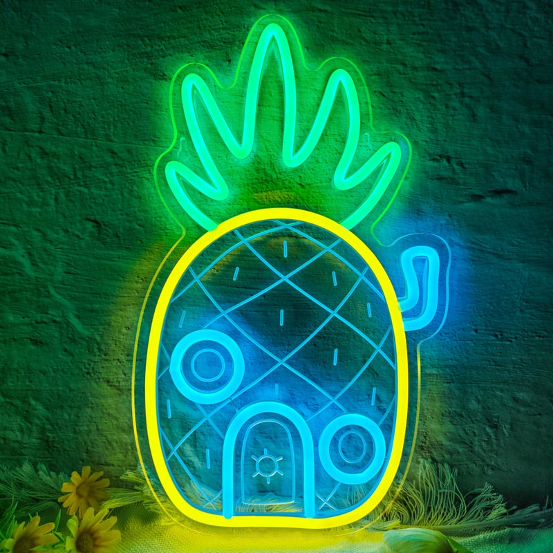 VIKLIU Pineapple House Neon Sign Dimmable Under Sea Pineapple LED Neon Signs for Wall Decor,Ocean Theme Neon Lights Signs for Kids Room Bedroom Decorations Gifts for Kids - Image 1
