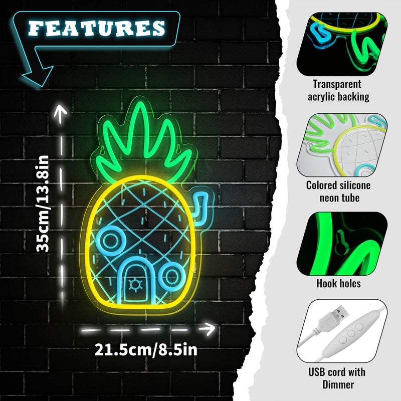 VIKLIU Pineapple House Neon Sign Dimmable Under Sea Pineapple LED Neon Signs for Wall Decor,Ocean Theme Neon Lights Signs for Kids Room Bedroom Decorations Gifts for Kids - Image 3